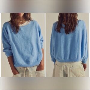 NWT Free People See Me SoftSpun Pullover - baby blue eyes combo - Large *IR*